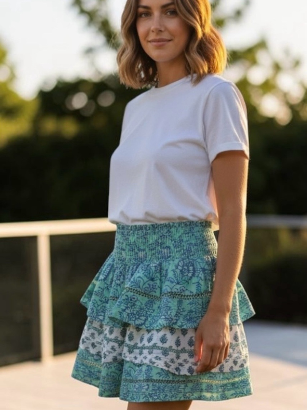 Roller Rabbit Layered Teal Blue Womens Summer Mini Skirt M NWT
